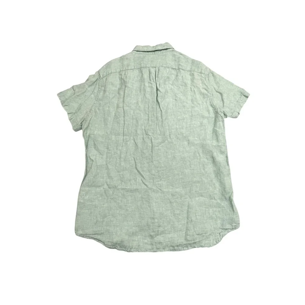 J. Crew Baird McNutt Irish Linen Short Sleeve Button Down Shirt M Green Slim Fit
